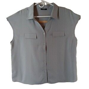Lotusmile Woman's Shirt XXL Light Stone Gray Button Up Sleeveless Collared